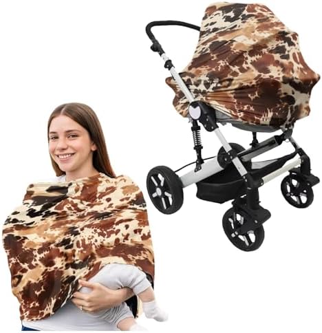 Brown Cow Print Car Seat Covers High Stretchy Breathable Breastfeeding Covers Multi-use Breastfeeding Pillow Cover Newborn Registry & Shower Gift for Baby - Image 4
