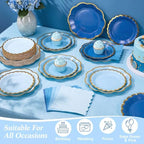 144 Pcs 48 Guests Blue Paper Plates and Napkins Party Supplies - Image 5