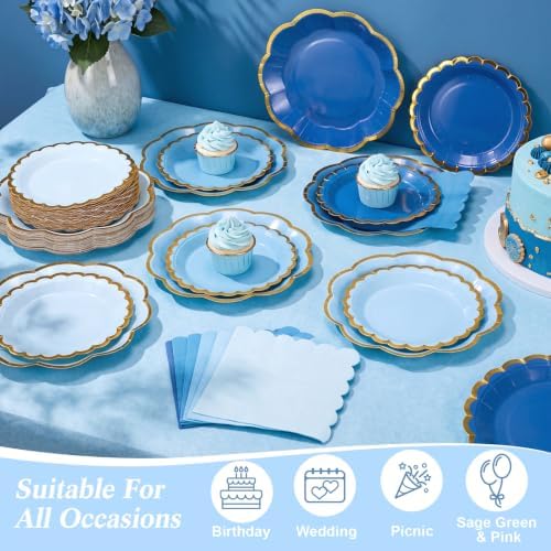 144 Pcs 48 Guests Blue Paper Plates and Napkins Party Supplies - Image 5