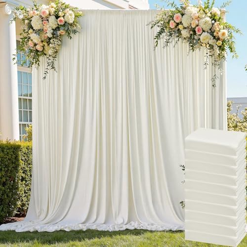 50ft x 8ft Wrinkle Free Ivory Backdrop Curtain for Parties, 10 Panels 5x8ft Silky Polyester Ivory Wedding Backdrop Drapes Photo Back Drop Cloth for Birthday Baby Shower Photography Background by ENJOYYOURPARTY