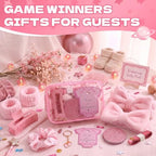 74PCS Baby Shower Prizes for Game Winners with Clear Makeup Bags Glitter Mirrors Belly Rulers Baby Feet Keychains Headbands Hair Claws for Baby Shower Games and Bridal Shower Favors (Pink, 6 Sets) - Image 4