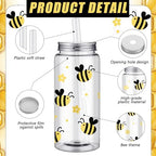 SiliFine 24 Pack Bee Party Favors Bee Cups with Lids and Straws 13.5oz - Image 3