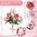 Zeyune 8 Pcs 13.4 Inch Artificial Flowers Bouquet,Rose,Bean Paste Pink - Image 2
