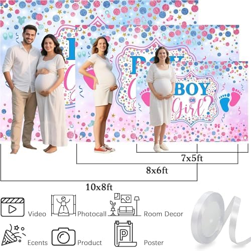 10x10 FT Gender Reveal Backdrop Blue Pink Bear Boy or Girl Background Sign Decorations Banner New Born Baby Shower Baptism Kids Birthday Party Photo Shoot Supplies (Boy or Girl) - Image 5