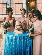 QueenDream Aqua Blue Tablecloth 90 x 156 Inch Sequin Tablecloth for Party Decorations Glitter Tablecloth for Bridal Baby Shower Wedding - Image 4