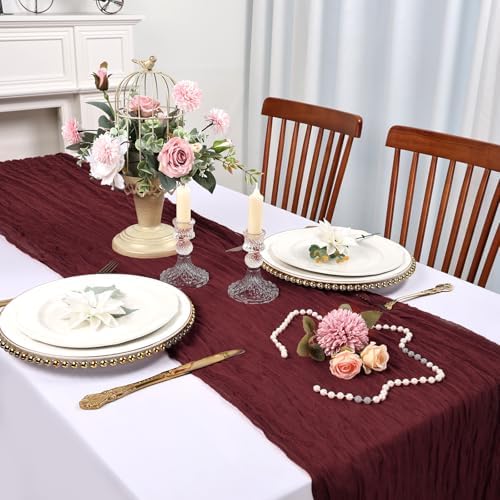 6 Pack Burgundy Cheesecloth Table Runner 10Ft 23 x 120 Inch - Image 3