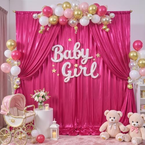10x10ft Hot Pink Backdrop Curtains Wedding Party Glitter Sequin Curtain Backdrop Fabric Shimmer Drapes Backdrop Bridal Baby Shower Birthday Christmas Photoshoot Background Photography 5x10FT，2 Panels - Image 2