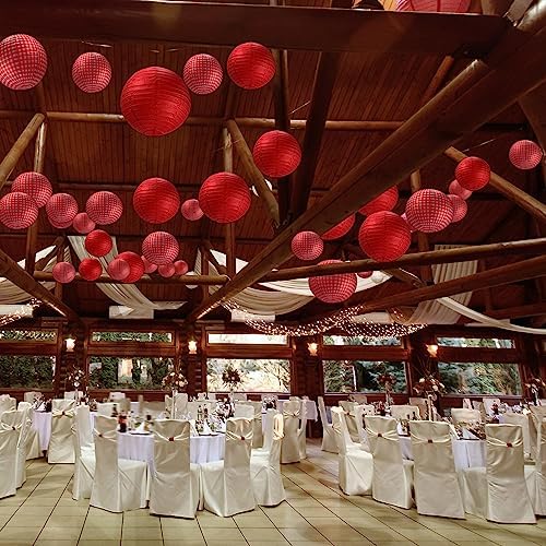 Blulu 24 Pcs Picnic Party Decorations Red Paper Lanterns Checkered Round - Image 6