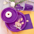 MirthMood 350Pcs Purple Plates,Party Supplies,Purple Plastic Dinnerware Set - Image 3