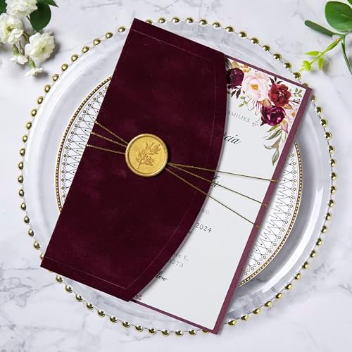 ponatia Burgundy Velvet 5x7 Wedding Invitation Envelopes Sleeves by ponatia