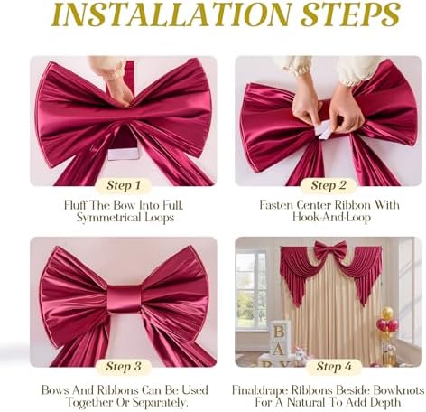 Burgundy Large Bows for Backdrop Giant Bows Birthday Party Decorations Large Giant Bow Decor, Burgundy Giant Satin Bow Decoration for Wedding Baby Shower Birthday Photo Booth Arch Wall Decor 47"x24" - Image 3