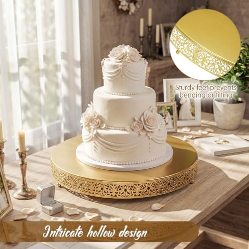 Wenqik 20 Inch Gold Cake Stand Metal Round with Cutter Spatula, Classic - Image 3