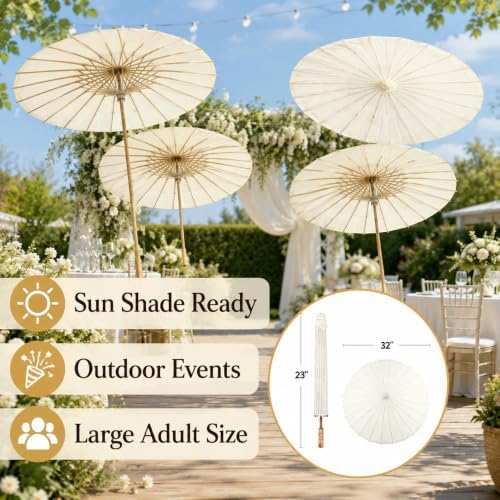Koyal Wholesale 32" Ivory Paper Parasol Umbrella 4 Pack, Large Paper Umbrella Bulk, Paper Parasol Wedding Umbrellas, Ivory Parasol Umbrella Bridal Party Decor Photo Props, Sun Parasols for Shade - Image 6