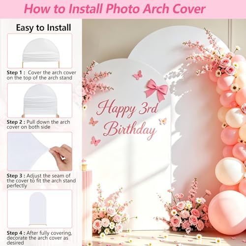 Wedding Arch Backdrop Cover 7.2FT, 6FT Spandex Fitted White Arch Covers 2 Set Round Top Chiara Arches Backdrop Cover for Wedding Birthday Party Ceremony Banquet Decoration - Image 7