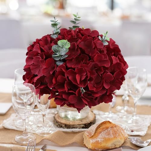 AVIVIHO 65Pcs Fake Flowers Burgundy Hydrangea Artificial Flowers Bulk (Not Squished, No Steaming Need) Silk Flowers with Stems for Wedding Decor,Home,Baby Shower,Table Centerpieces Decoration - Image 3