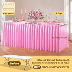 Pink Polyester Table Cloths for Rectangle 8 Foot Tables, 1 Pack Wrinkle Free Tablecloths Stretchy Banquet Ruffle Fitted Table Cover Desk Skirt for Parties Wedding Birthday Baby Shower - Image 5