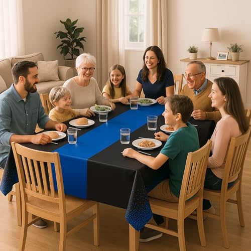 2in1 Disposable Plastic Tablecloths 54" x 108" Black and Blue Dot Kitchen Table Cloth Rectangle Table Cover for Wedding Birthday Baby Shower Anniversary Christmas Graduation (Black/Blue, 16 Pack) - Image 7