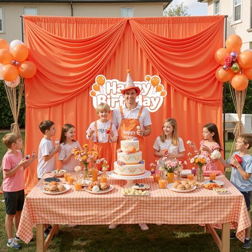 50 ft x 10 ft Wrinkle Free Orange Backdrop Curtain for Parties, 10 Panels 10ft Polyester Orange Photo Backdrop Drapes for Graduation Birthday Wedding Party Stage Curtains - Image 3