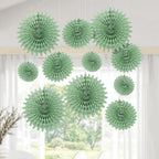 Fun Express Sage Green Hanging Tissue Paper Fans - 12 Piece - Image 3