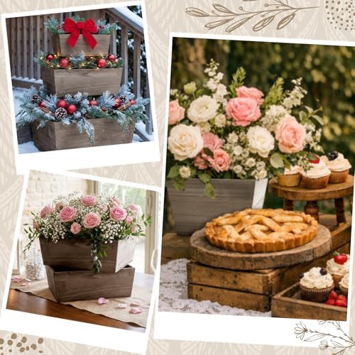 Dandat 8 Set 8 Inch Wooden Flower Box Rustic Table Centerpieces,Brown - Image 6