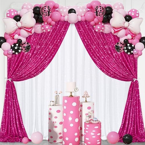 Hot Pink Sequin Backdrop Curtain Panels Stage 2 Pcs 5FTx10FT Wedding Party Background Drapes - Image 6