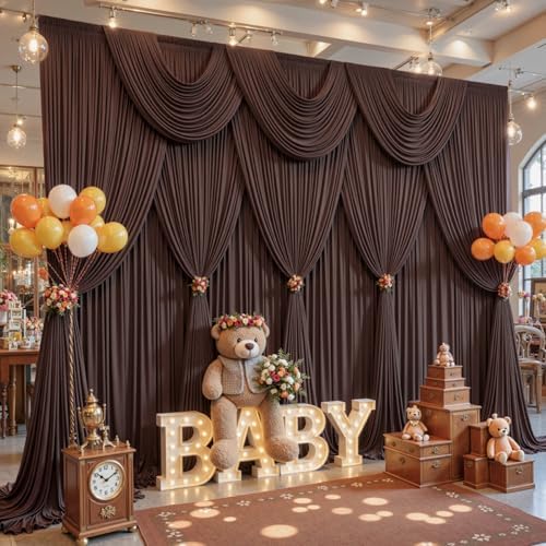 10x10ft Brown Backdrop Curtain for Parties Wrinkle Free Fabric Backdrop Curtain Wedding Photo Backdrop Drapes for Birthday Party Baby Shower Bridal Shower Photography Brown Back Drop 2 Panels 5x10FT - Image 5