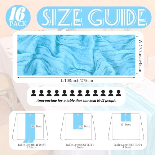 Showgeous 16 Pack Light Blue Cheesecloth Table Runner 17 x 108 Inch - Image 2