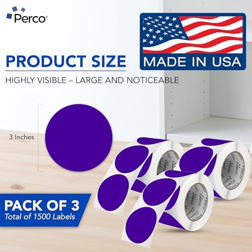 Perco Purple Perforated Round Circle Dot Sticker 3-Inch Labels — 3 Rolls, 1,500 Stickers - Creative Branding, Category Labels & Themed Packaging - Made in USA - Image 2