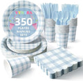 Vyntra 350-Pc Blue Gingham Paper Plates and Napkins Party Supplies by PartyTablewareSupplies