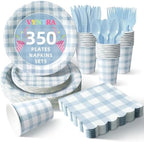 Vyntra 350-Pc Blue Gingham Paper Plates and Napkins Party Supplies by PartyTablewareSupplies