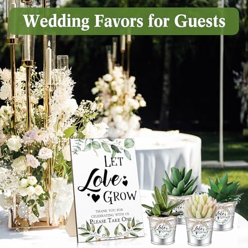 Zhehao 50 Sets Mini Succulent Buckets with 1 Greenery Let Love Grow Sign 50 Let Love Grow Tag and 2 Hemp Ropes for Wedding, Bridal, Baby Shower, Succulent Party Favor for Guests - Image 6