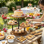 4 Tier Rotating Wooden Cupcake Tower Stand, Round 360° Rotatable Dessert Tiered Tray Display Holds 50 Cupcakes, Farmhouse Cake Cookie Stand for Wedding Birthday Baby Shower Tea Party Dessert Table - Image 5