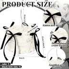JarThenaAMCS 6 Inch White Fake Cake with Black Bows Round Artificial Fake Birthday Cake Coquette Dessert Decor for Wedding Party Display Photo Props Supplies - Image 2