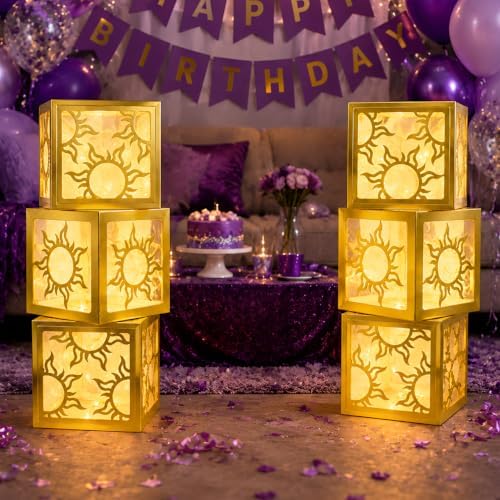 6 Sets Princess Sun Decoration Boxes with Stickers with Light, Large 11.8 in Golden Princess Sun Lantern Boxes for Birthday Baby Shower Wedding Party Photo Props - Image 7