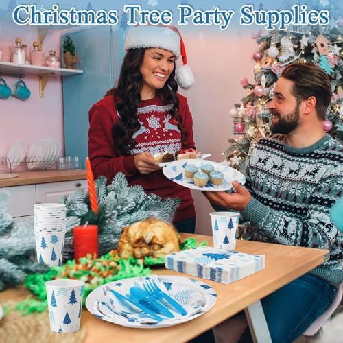Pickmesh 400 Pcs Winter Party Supplies Blue Silver Paper Plates Serve 50 - Image 4