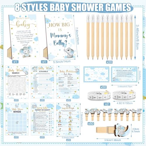 Funnymoom 426 Pcs Blue Elephant Baby Shower Games Set, 8 Activities - Image 3