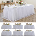 White Tulle Tablecloth for 8 FT Rectangle Tables 6-Pack, Ideal for Weddings by PartyVillage