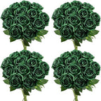 48 PCS Emerald Green Roses Artificial Flowers, Silk by DIYDOFUN