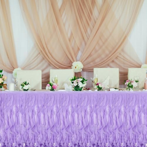 MECCANIXITY 14ft Light Purple Tutu Table Skirt, Tulle Curly Willow Table Skirt for Rectangle Tables, Ruffle Table Skirt for Birthday Wedding Gender Reveal Party - Image 4