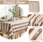 JarThenaAMCS Ruffle Tablecloth Table Cloth Beige Brown Striped Rectangle Decorative Table Cover for Baby Shower Home Kitchen Farmhouse Party Wedding Decor, 55 x 70 Inch - Image 3