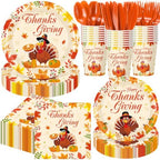 Funnymoom 400 Pcs Thanksgiving Party Supplies for 50 Guests Turkey Fall Leaves Paper Plates and Napkins Cups Disposable Autumn Dinner Parties Set Cutlery for Friendsgiving Fall Party Favor by Funnymoom