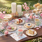 Yungyan 216 Pcs 72 Guest Tea Party Plates and Napkins Sets Floral Tea Party Supplies 6" Paper Plates, 9 oz Cups and Saucers Disposable Tableware Set for Birthday Wedding Bridal Shower Decorations - Image 5