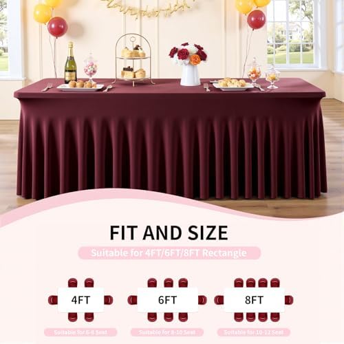 Spandex Tablecloth 8FT Rectangle Table Cover 4 Pcs Burgundy Wrinkle-Free - Image 6