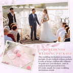 Fullhawl 50 Sets Wedding Invitations Wraps Set Pre Folded Vellum Jackets for 5 x 7 Invitations Dried Flowers Wax Seal Stickers Chiffon Silk Ribbon for Wedding Birthday Bridal Shower (Light Pink) - Image 6