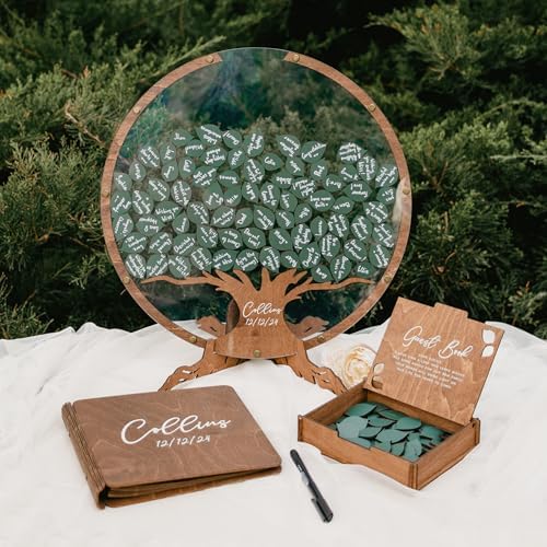 Personalized Wedding Guest Book Alternative - Wedding Decorations for Ceremony Outside Inside - Bridal Shower Guest Book for Party Wedding Sign In Book - Round Rustic Wedding Guest Book Sage Green - Image 6