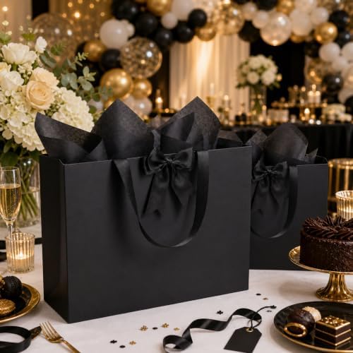 Catlovecorn 20 Pack Large Black Gift Bags, 16.5 x 5.5 x 12.6 In - Image 4