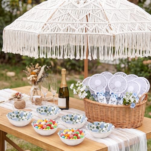 SiliFine 24 Pcs Hydrangea Party Favors for Guests Small Ceramic Bowl Bulk Gifts Set 3.3 Inch Floral Design Mini Dipping Sauce Dish with Card Box for Bridal Pooja Baby Shower Birthday Guest Gift - Image 4