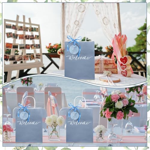 Queekay 36 Pcs Large Welcome Paper Gift Bags with Handle 10.6 x 8.3 x 4 Inches with 36 Tags Wedding Church Party Favor Bridal Gift Bags for Guest Birthday Baby Shower(Classic,Light Blue) - Image 6