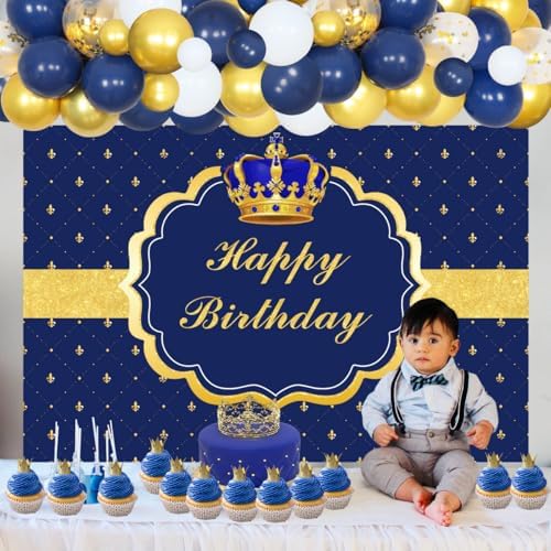Royal Prince Birthday Decorations for Boy Royal Blue Balloon Garland Kit with Prince Birthday Photography Backdrop Crown Balloon for Prince Birthday Baby Shower Decorations - Image 2