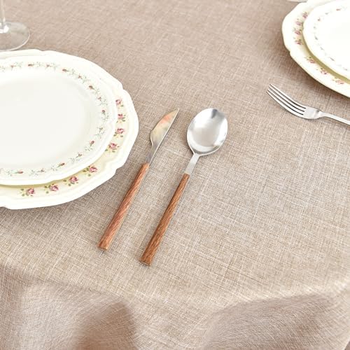 Fitable 6 Pack Beige Linen Round Tablecloths 90 Inch for 36"-72" Tables - Image 4